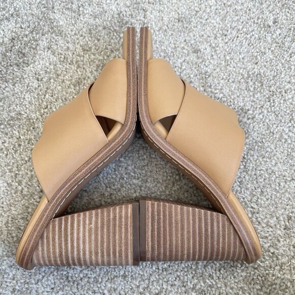 Marc Fisher Tan Leather Block Wood Heel Square Toe Barli Sandals Womens 7.5 M - Picture 7 of 9